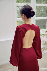 Silk maxi dress with side cutout, gold chain detail and sculpted open back design